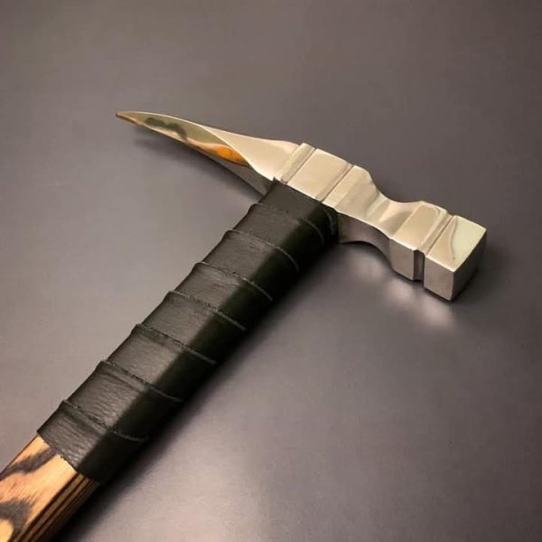 Damascus Steel Handmade Hammer, Custom Gift Viking War Hammer with Ashwood Handle & Leather Sheath