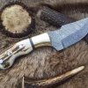 Beautiful handmade damascus steel skinning knife, handle made of deer stag, Christmas gift. - Image 3