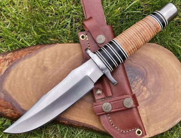Handmade D2 Steel Knife Bowie with Leather Handle Hunting Camping Collectible Gift