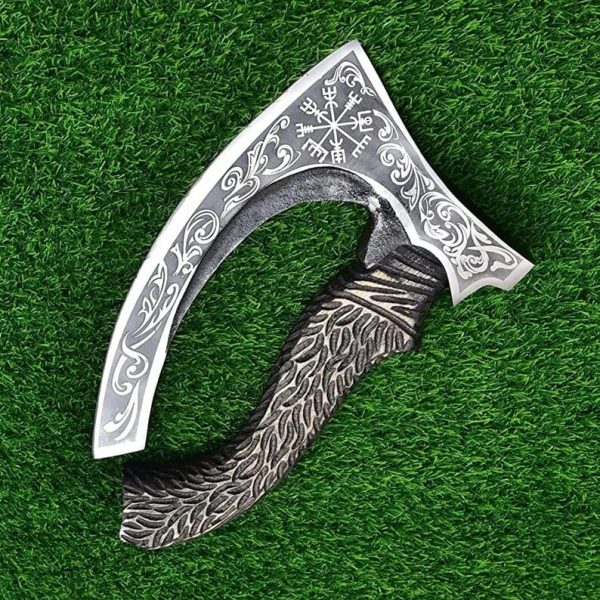Hand Forged Pizza Cutter in Viking Style Axe, Handmade Damascus Steel Blade, Kitchen Essential - Image 2