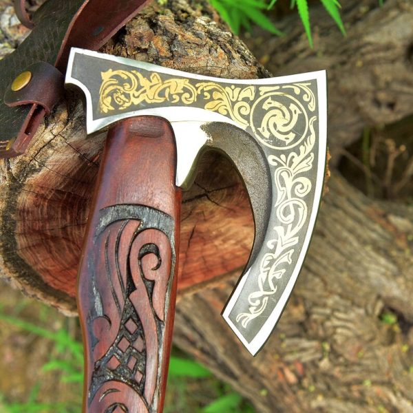 Handmade Viking Axe- Functional Viking Hatchet- Ashwood Handle - With Leather Sheath- Gift for Him- Free Engraving - Image 2