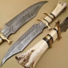 Viking DAMASCUS HUNTING KNIFE With camel Bone Handle Gift For Father Wedding Gift Bowie Knife