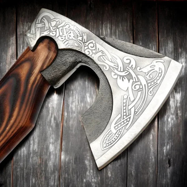 Hand-Forged Carbon Steel Viking Axe with Ash Wood Handle, survival axe, Camping Axe, - Image 2