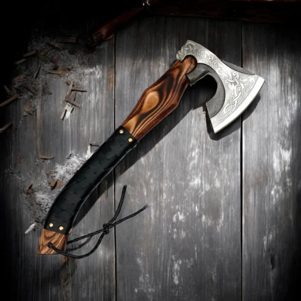 Hand-Forged Carbon Steel Viking Axe with Ash Wood Handle, survival axe, Camping Axe,