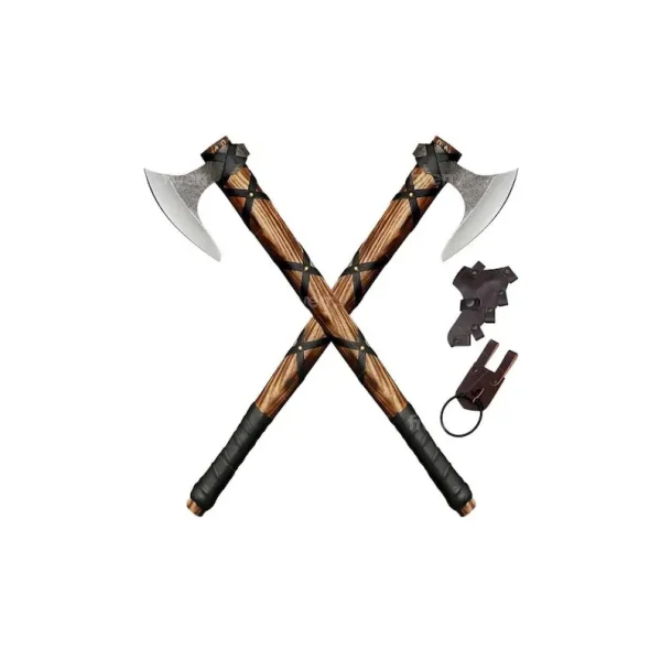 Pair of Ragnar Lothbrok Viking Axes Hand-Forged High Carbon Steel Norse Bearded Axes Handcrafted Ash Wood Handles Best Viking Gifts for Men