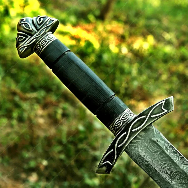 Froged Damascus Steel Viking Larp Cutlass Sword, Viking Master Cosplay Long Sword - Image 2