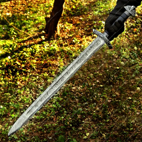 Froged Damascus Steel Viking Larp Cutlass Sword, Viking Master Cosplay Long Sword - Image 3