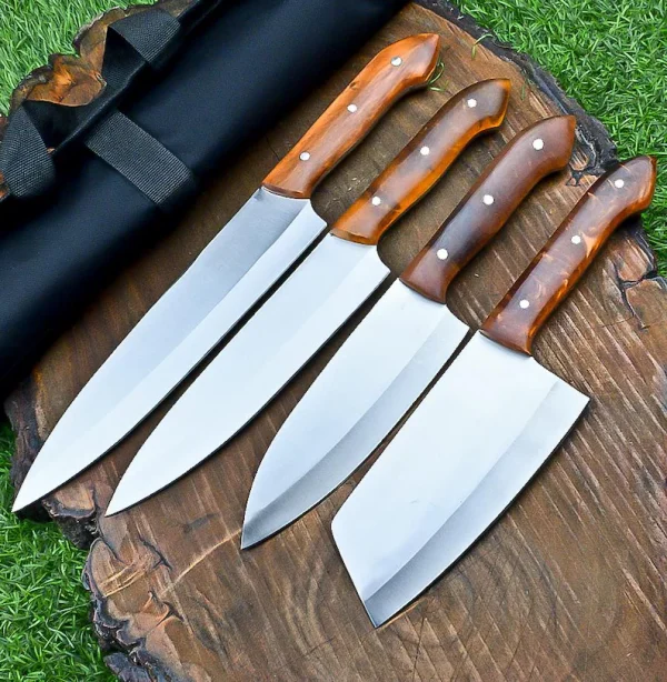 Custom Handmade Carbon steel Chef Knife Set, Kitchen Chef Knife Set