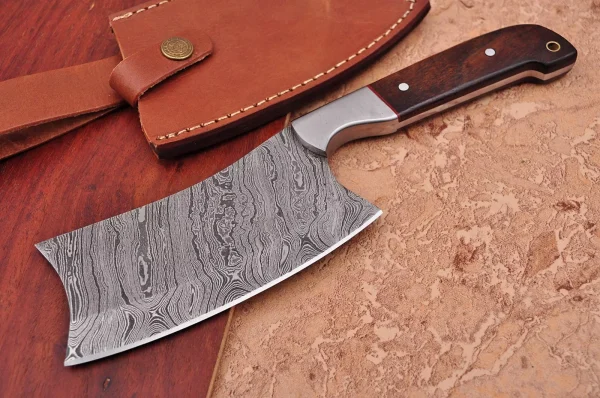 CUSTOM HAND FORGED DAMASCUS STEEL HUNTING BUSHCRAFT HANDMADE FIXED BLADE CLEAVER