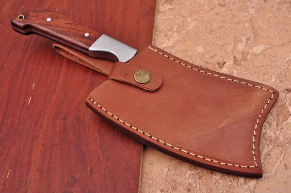CUSTOM HAND FORGED DAMASCUS STEEL HUNTING BUSHCRAFT HANDMADE FIXED BLADE CLEAVER - Image 2