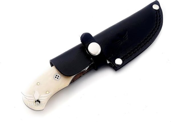 Damascus Hunting Knife - Fixed Blade Handmade Skinner with Sheath - 7.5 inch Survival Knife Great for Camping, Hunting - Camel bone Handle with mosaic pin, Gift for Husband, Anniversary, Dad (Camel bone) - Image 2