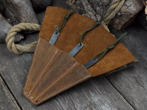 Throw Knife Set 3 pcs. Balanced Blades. Hand Forged From Hardened Carbon 52100 Steel, Ergonomic Handle with Paracord, Leather Roll. - Image 2