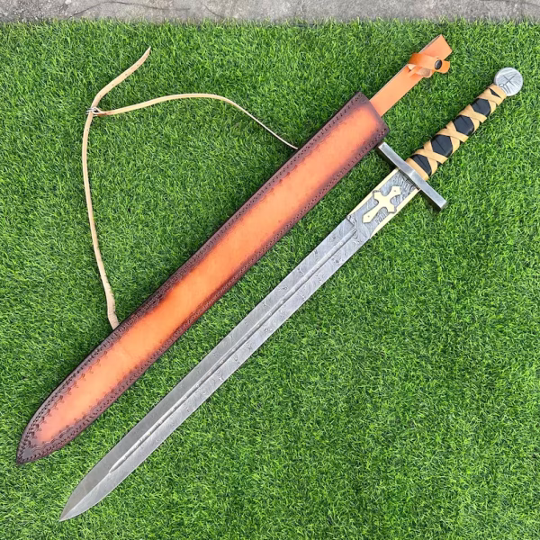 RARE Custom Handmade Damascus Steel Viking Sword, Long Sword | Perfect Wedding Gift | Gift for Husband, Father, or Him | Includes Sheath