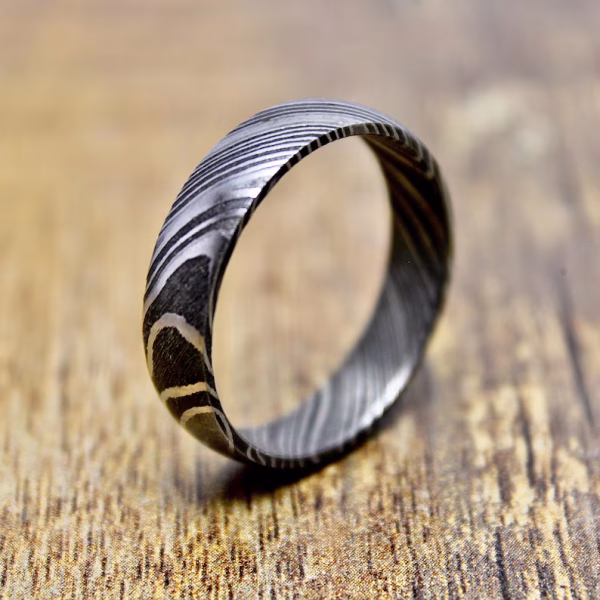 Handmade Damascus Ring with Wooden Box Deep Pattern 5mm Jewelry Durable Ring