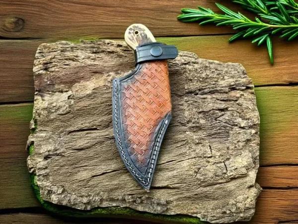 EDC Knife With Leather Sheath Handmade J2 Stainless Steel Knife With Cover - Image 3
