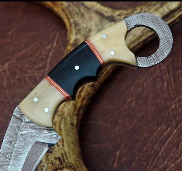 Handmade Damascus Steel Karambit Knife With Leather Sheath - Image 3